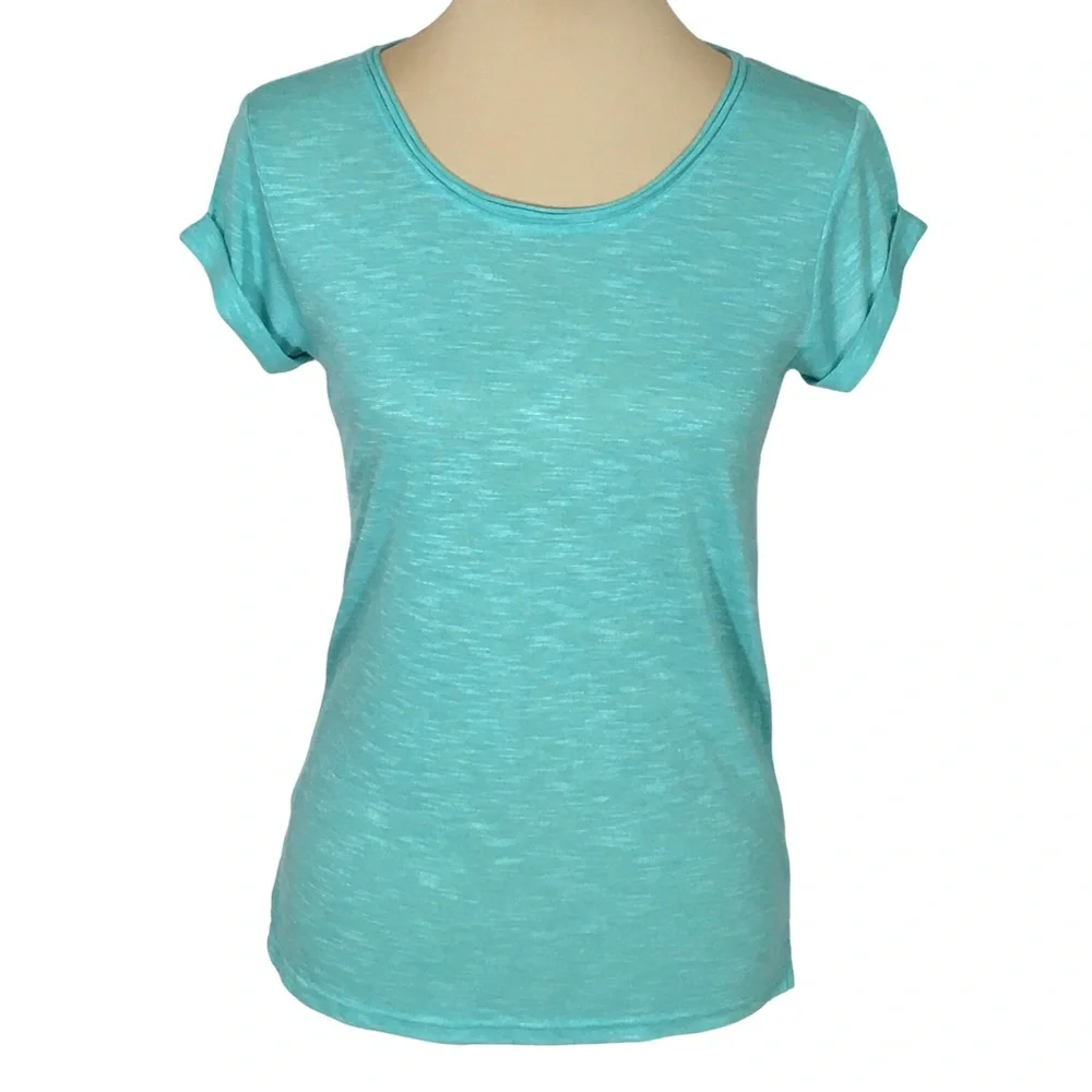 SO Light Aquamarine Heathered Short-Sleeved Scoop Neck T-shirt, Juniors' Small - Picture 1 of 8